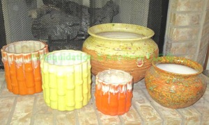 lot 87 image: Signed Mark Penney custom pottery planters, 5 total