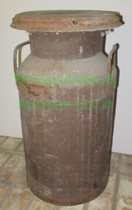 lot 98 image: Vintage metal milk container approx 8 gallons, 20 tall