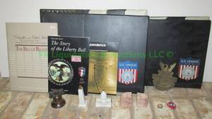lot 95 image: Political memorabilia, IKE & Dewey-Warren lapel buttons, IRS medallion, US Census folders, Bill of Rights book & more