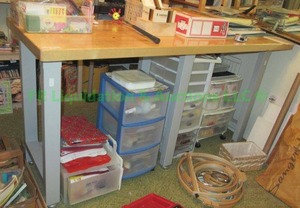 lot 168 image: Solid maple wood Butcher block top and metal frame base utility table 25 x 72 x 37