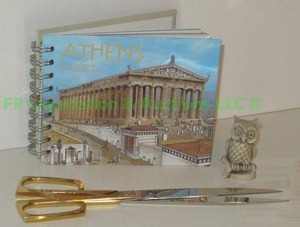 lot 192 image: Made in Italy hot dropped forged steel scissors, Italian owl figurine and Athens Greece booklet