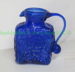 lot 195 image: Antique Victorian era Cobalt blue hand blown creamer pitcher