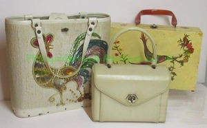 lot 203 image: Mid century wood purse, Garay purse & Rooster theme purse