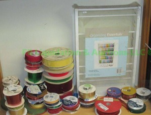 lot 188 image: Assorted ribbon rolls plus Ribbon storage ladder