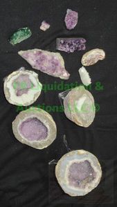 lot 257 image: Geode crystal stones including Amethyst, Quartz, & Malachite