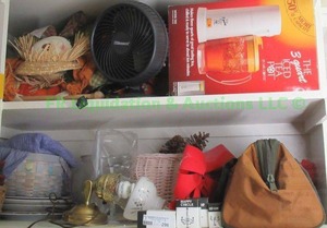 lot 296 image: Misc. home decor including Holmes Blizzard fan, Iced tea pot and more