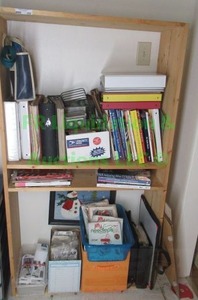 lot 266 image: Assorted sewing & quilting patterns and more plus shelving unit 34 x 12 x 59