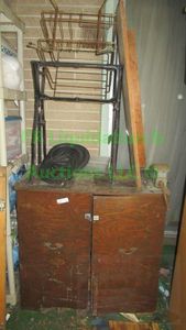 lot 313 image: Storage cabinet, tools, Craftsman sander, and more as shown