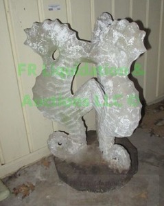 lot 340 image: Concrete triple sea horse statue, approx. 32 tall
