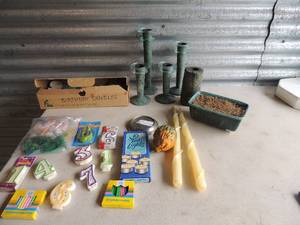 lot 45 image: Set of 4 matching candle sticks, birthday candles 1-7, tea lights and more