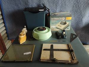 lot 151 image: Various household items humidifiers x 2, paper shredder, stapler, tape steam iron glass plate and paper cutter guide