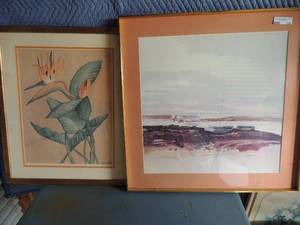 lot 156 image: 2 wall art sea scape by Ackerman and flower by Robert Wheat