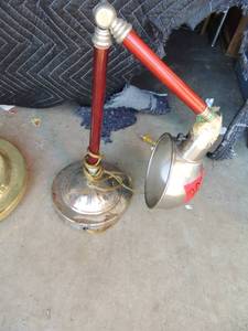 lot 171 image: Red and silver desk lamp and gold floor lamp 57 tall
