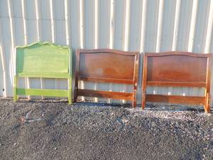 lot 183 image: 3 twin size headboards 1 lime green 2 brown