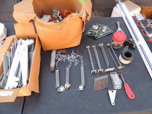 lot 63 image: Lot of Wall shelves, brackets, springs, chairs, nails & screws plus other shelving supplies