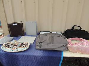 lot 347 image: Brown photo album gray binder small world planner gray snakeskin KJY cassetts kenneth cole laptop bag 4 purses american tourister  bag