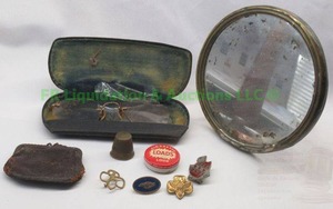 lot 22 image: Antique early century shaving mirror, spectacle glasses and more