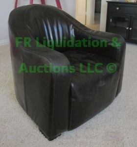 lot 112 image: Bonded leather barrel chair, no tears or cracks. matches lots 109 & 111