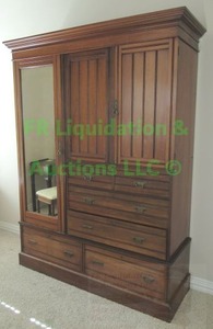 lot 128 image: 1940s gentlemens solid mahogany wood wardrobe armoire, 58 x 19 x 80. Matches lot 138. VERY HEAVY PLEASE BRING HELP TO LOAD OUT.