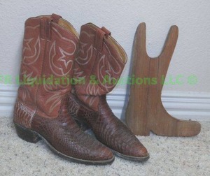 lot 161 image: Nocona leather top python skin cowboy boots size 10