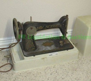 lot 180 image: Antique Singer electric sewing machine with original cloth cord