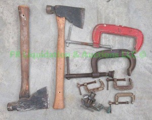 lot 228 image: C clamps and hatchets