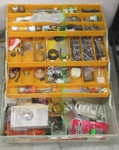 lot 232 image: Tackle box full of assorted hardware as shown