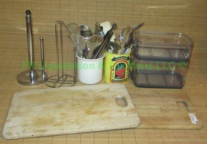 lot 79 image: Assorted kitchen utensils, wood cutting boards and more