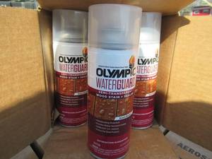 lot 7 image: OLYMPIC WATERGUARD SEMI TRANSPARENT WOOD STAIN  SEALER IN ACORN BROWN 11.75 OZ CANS 6 CANS PER CASE