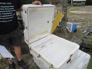 lot 43 image: US NAVY PELICANHARDIGG REUSABLE SHIPPING AND STORAGE CONTAINER WITH BREATHER VALVE WATERPROOF AND AIR TIGHT NSN# 8145010443289 APRROX. 26 X 24 X 12