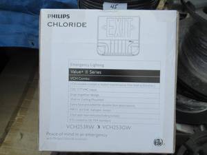 lot 48 image: PHILLIPS CHLORIDE EMERGENCY EXIT SIGN LIGHTING MODEL# VCH253GW 4 CASES PER LOT 6 SIGNS PER BOX