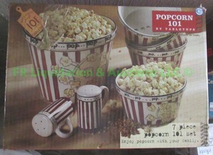lot 128 image: Tabletops Popcorn 101, 7 piece popcorn serving set in box