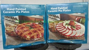 lot 131 image: Hand painted decorative pie plates with lids, both in box