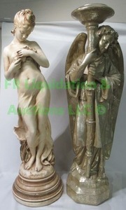 lot 12 image: Marwal Ind-Inc ceramic greek female statue and gold tone Angel statue, 29 tall