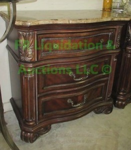 lot 21 image: Art Furniture marble top solid wood base night stand, 35 x 20 x 35. Matches lot 22