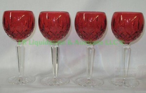 lot 2 image: Waterford Clarendon crystal ruby red wine hocks, 4 total