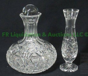 lot 25 image: Rogaska lead crystal stem vase and cut lead crystal starburst pattern decanter