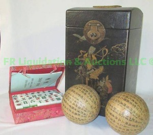 lot 28 image: Asian them lot including Mah Jong game, storage box plus