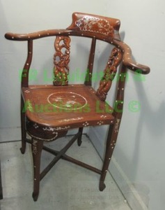 lot 36 image: Rosewood corner chair with mother of pearl inlay