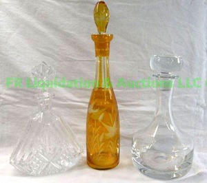 lot 24 image: Krosno Poland block crystal decanter, cut to clear amber glass decanter and crystal decanter