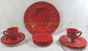 lot 39 image: Intrada Baroque Red dinnerware serving set made in Italy, 11 pieces