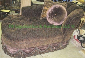 lot 42 image: Markor International furniture Celeste button  tufted chaise lounge with accent pillows