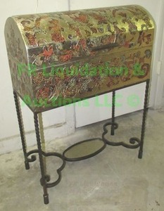 lot 84 image: Storage chest embossed foil finish on wrought iron base with rope twist legs