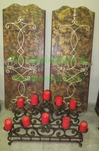 lot 89 image: Matching wall candle sconces 48 x 18 and wrought iron accent candle holder