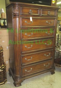 lot 93 image: Ornate chest of drawers mixed wood design 7 drawers total, 34 x 19 x 61