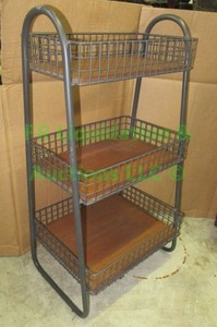 lot 78 image: Displaystorage shelf metal frame wood shelves 16 x 14 x 33