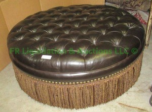 lot 75 image: Markor International button tufted round ottoman, 48 wide x 17 tall