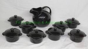 lot 50 image: Hall ceramic pitcher & Denmark stoneware cocottes with lids set of 8