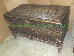 lot 63 image: ornate leopard pattern top floral embossed theme storage chest, 36 x 19 x 21