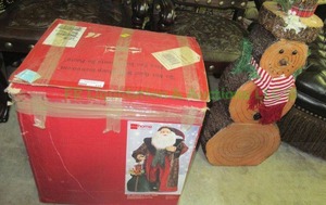 lot 110 image: JC Penney home collection 60 fabric Santa and plastic log style snowman